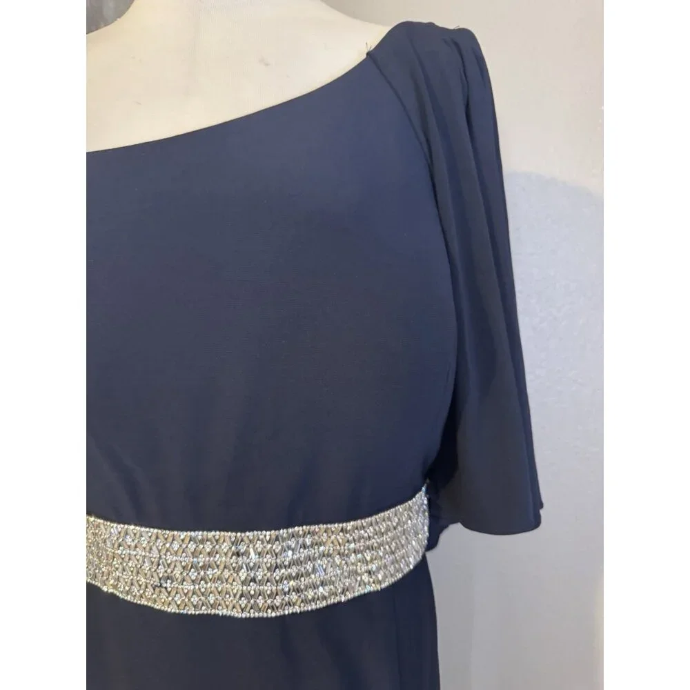 R & M Richards Formal Long Dress 14W Blue Party Cruise Wedding Washable NEW
